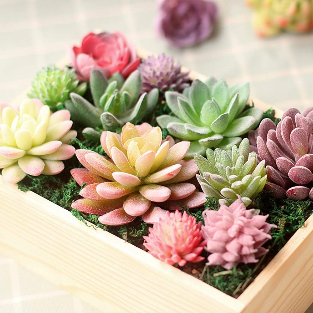 Artificial Succulents, 16 Pack Fake Succulents Plants Artificial Small Fake Plants Faux Succulents Unpotted for Lotus Landscape Decorative Garden Arrangement Decor