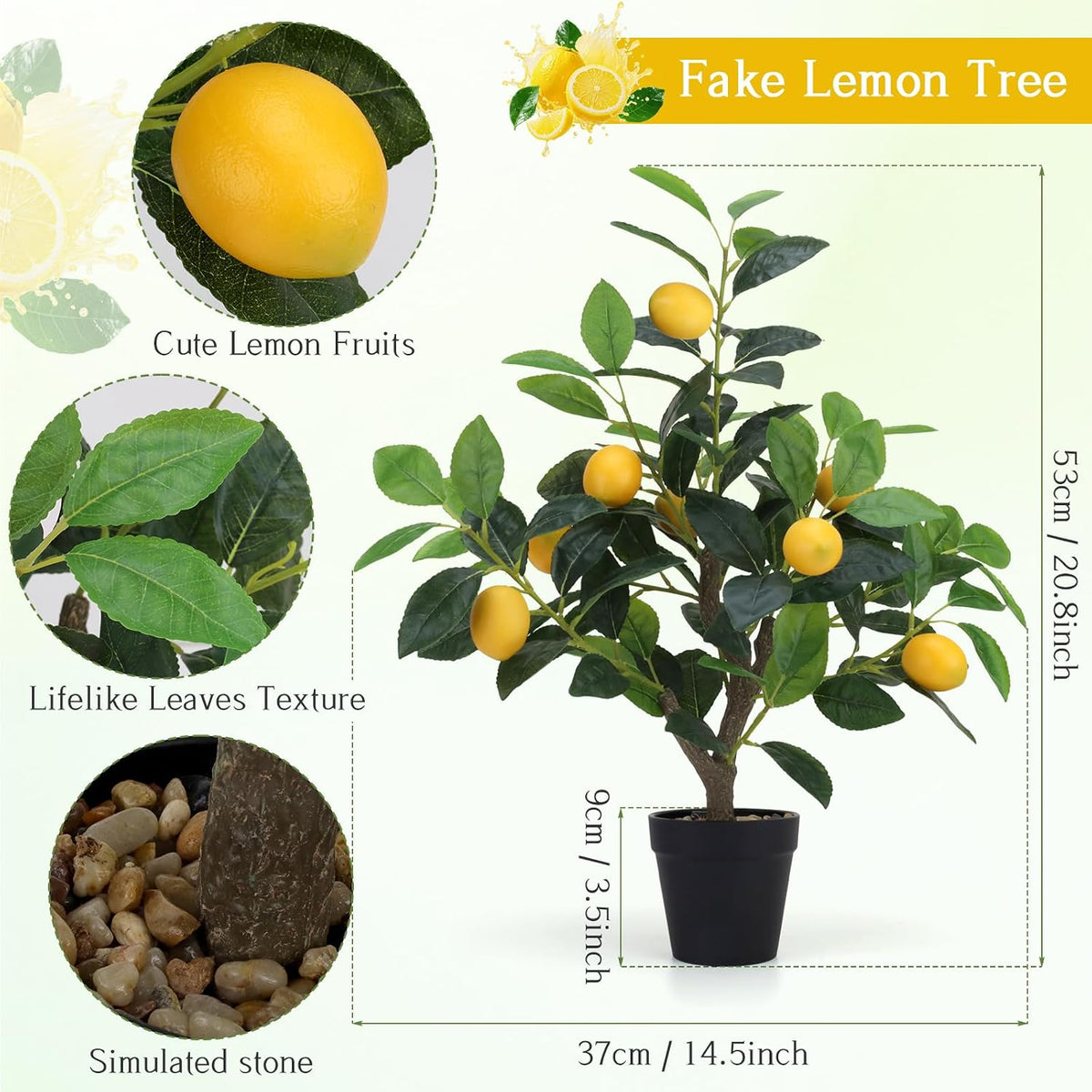 20.9 Inch Artificial Lemons Tree Potted Fake Indoor Plants Decor