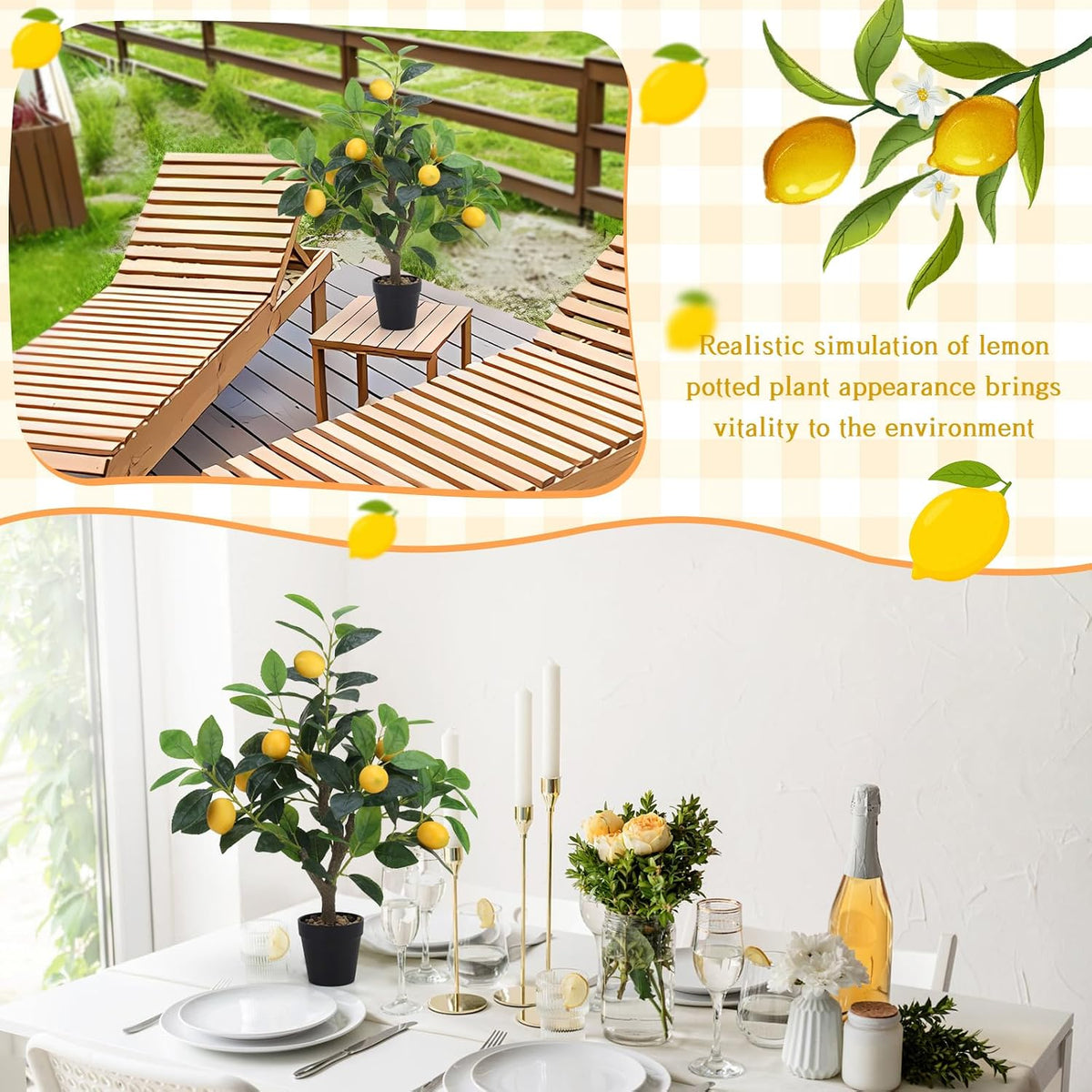 20.9 Inch Artificial Lemons Tree Potted Fake Indoor Plants Decor