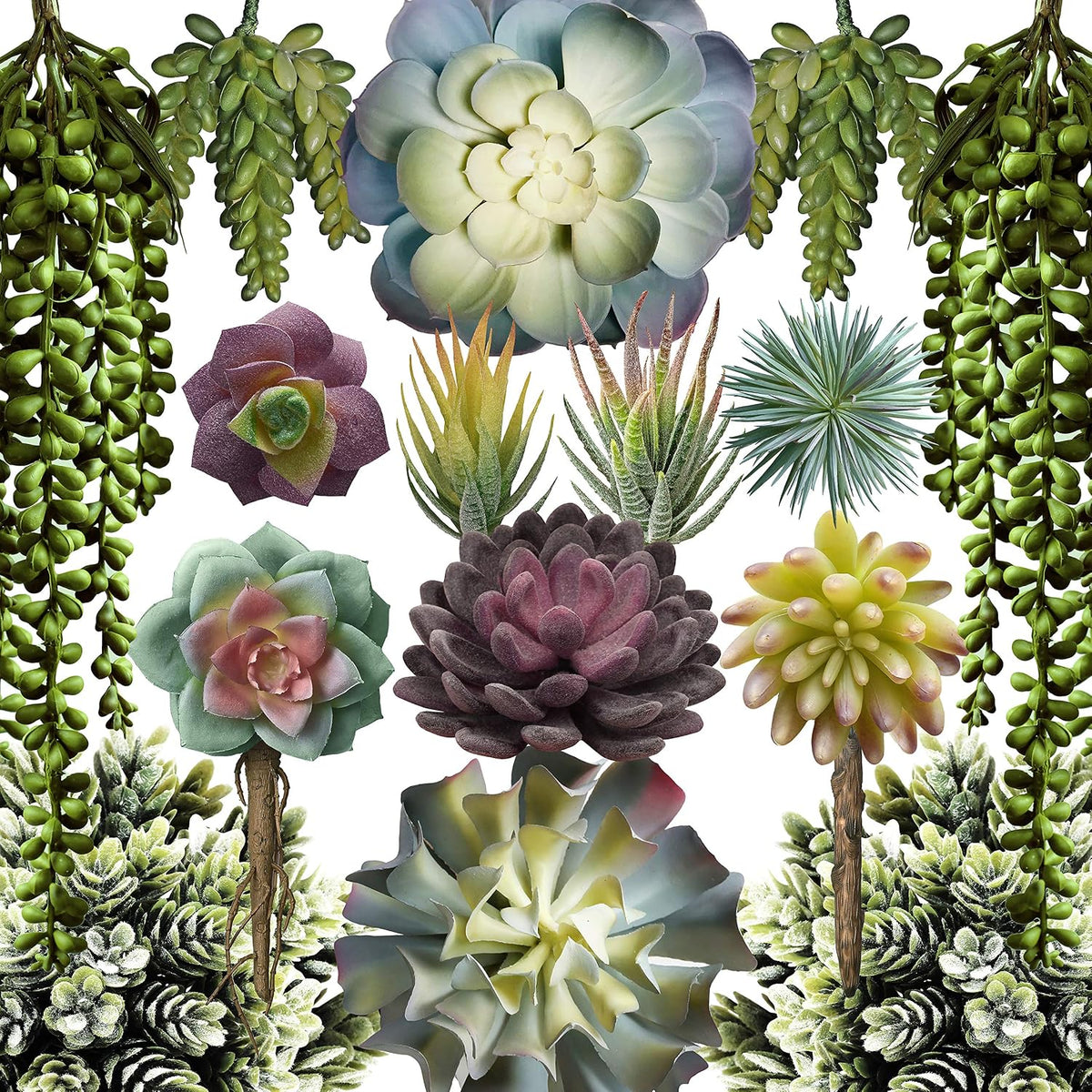 Premium Artificial Succulents - Mini Fake Succulent Plants & Faux Cactus - 15 Pack