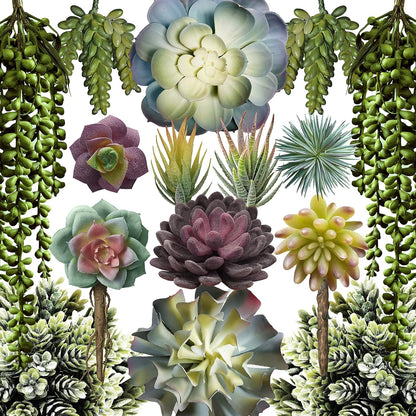 Premium Artificial Succulents - Mini Fake Succulent Plants & Faux Cactus - 15 Pack