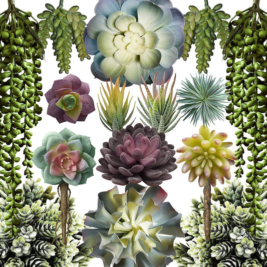Premium Artificial Succulents - Mini Fake Succulent Plants & Faux Cactus - 15 Pack
