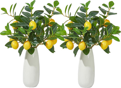 3 Pcs Artificial Lemons Tree Branches - Faux Greenery Stems Realistic Lemon Branch with Lifelike Leaves Fake Lemon Plant for Home, Dining Table, Kitchen Decor 18 Inch