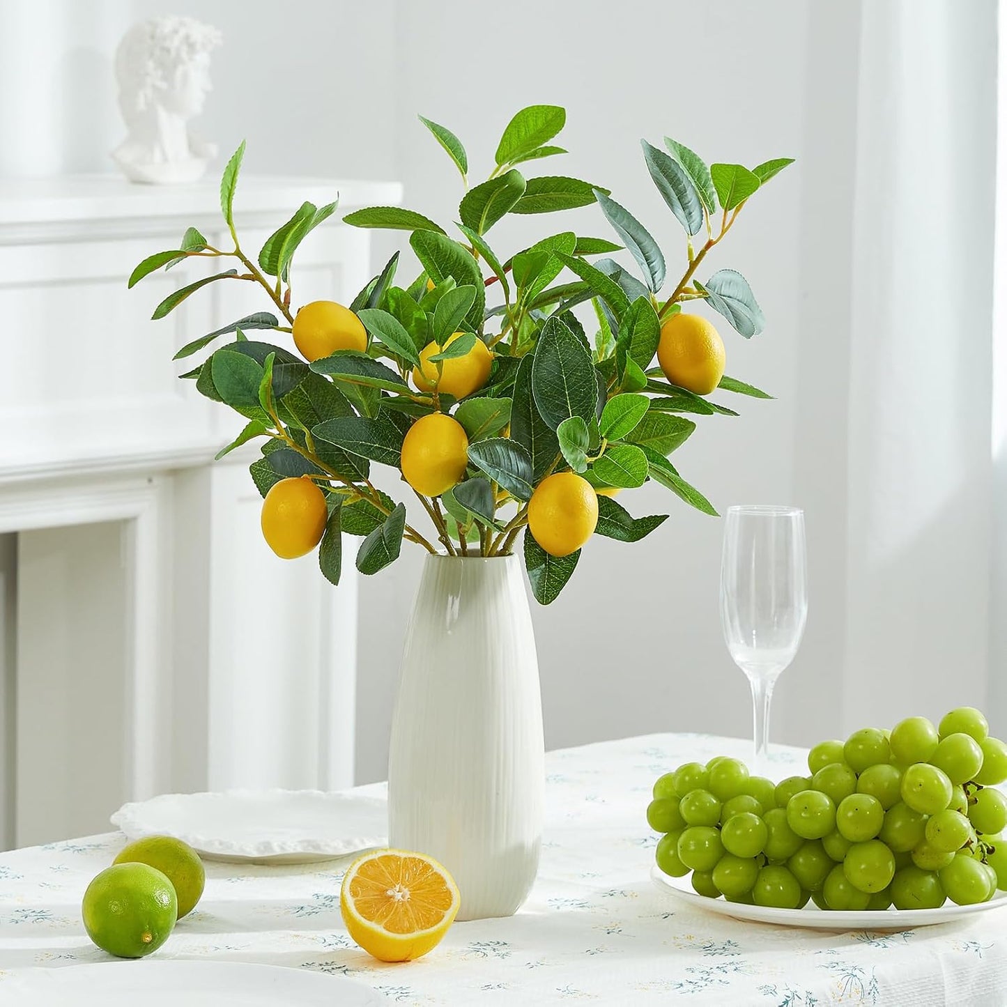 3 Pcs Artificial Lemons Tree Branches - Faux Greenery Stems Realistic Lemon Branch with Lifelike Leaves Fake Lemon Plant for Home, Dining Table, Kitchen Decor 18 Inch