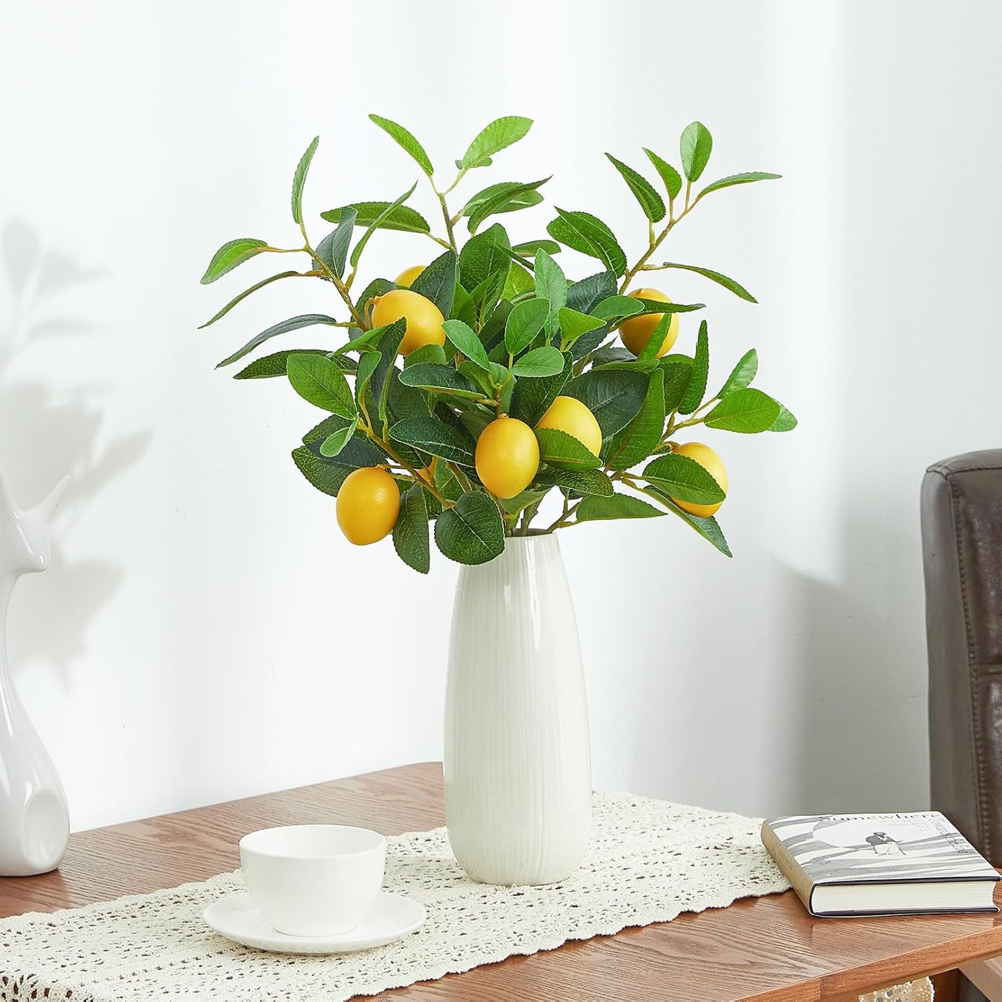 3 Pcs Artificial Lemons Tree Branches - Faux Greenery Stems Realistic Lemon Branch with Lifelike Leaves Fake Lemon Plant for Home, Dining Table, Kitchen Decor 18 Inch