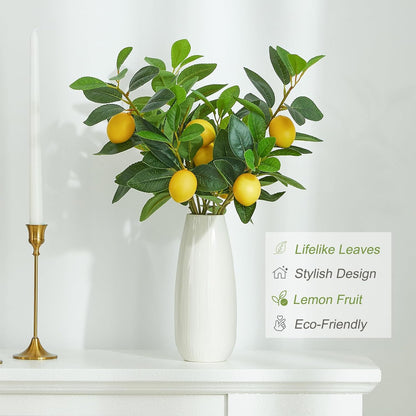 3 Pcs Artificial Lemons Tree Branches - Faux Greenery Stems Realistic Lemon Branch with Lifelike Leaves Fake Lemon Plant for Home, Dining Table, Kitchen Decor 18 Inch