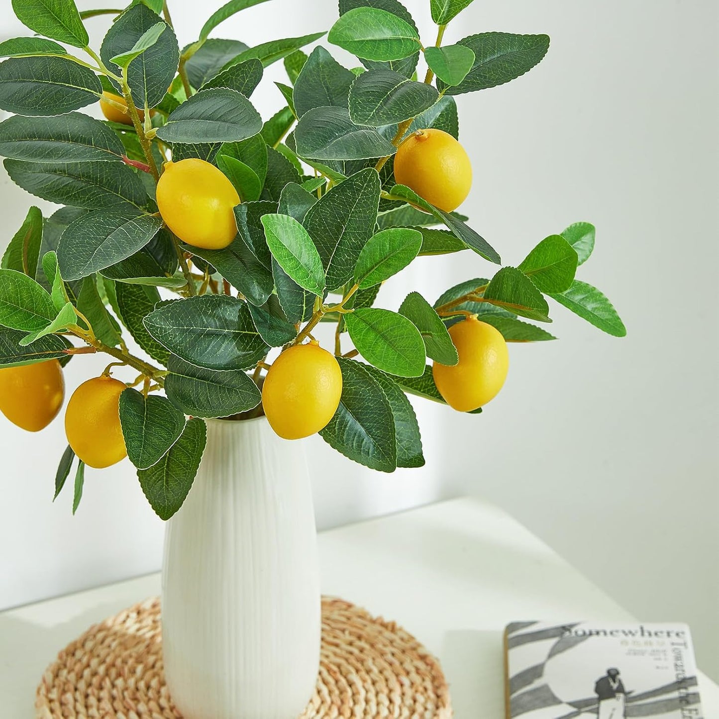 3 Pcs Artificial Lemons Tree Branches - Faux Greenery Stems Realistic Lemon Branch with Lifelike Leaves Fake Lemon Plant for Home, Dining Table, Kitchen Decor 18 Inch
