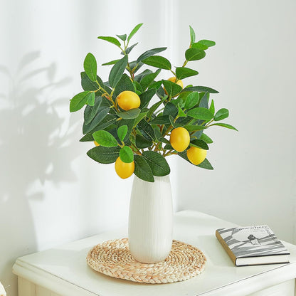 3 Pcs Artificial Lemons Tree Branches - Faux Greenery Stems Realistic Lemon Branch with Lifelike Leaves Fake Lemon Plant for Home, Dining Table, Kitchen Decor 18 Inch