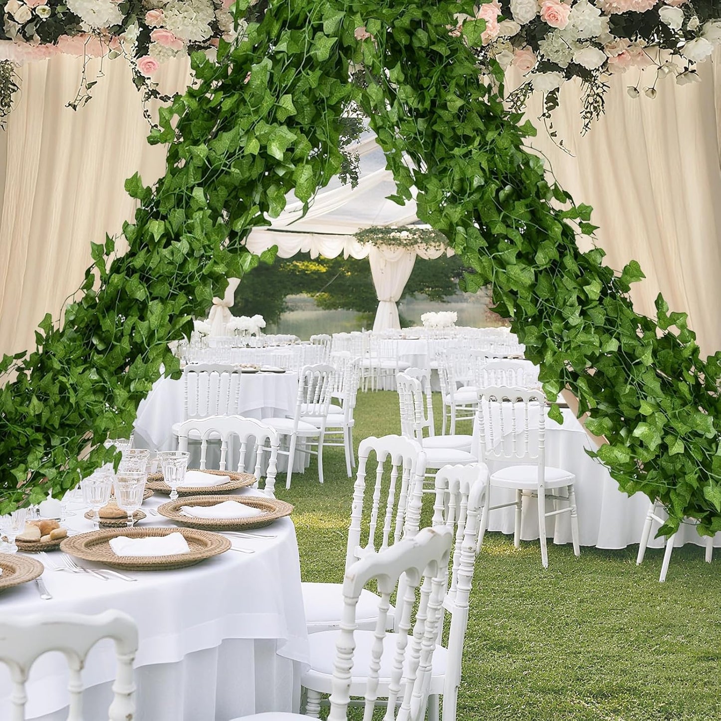 50 Pack 375 Feet Fake Vines for Room Decor Artificial lvy Greenery Garland Vine Leaves, Leaf Plants Flowers Foliage for Bedroom,Garden Wall.Decor Indoor Outdoor