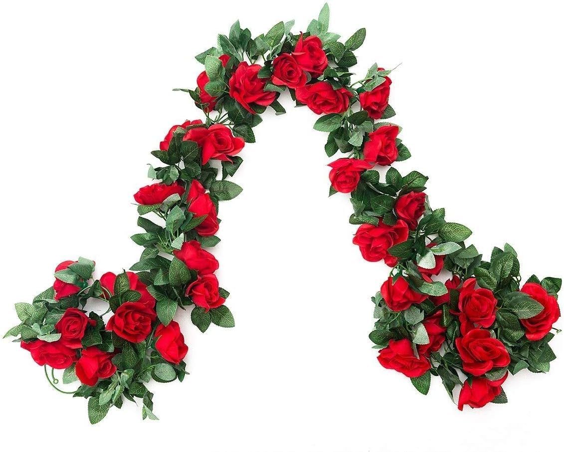 2 Pack 16FT Artificial Silk Rose Garland Vine