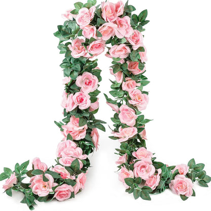 2 Pack 16FT Artificial Silk Rose Garland Vine