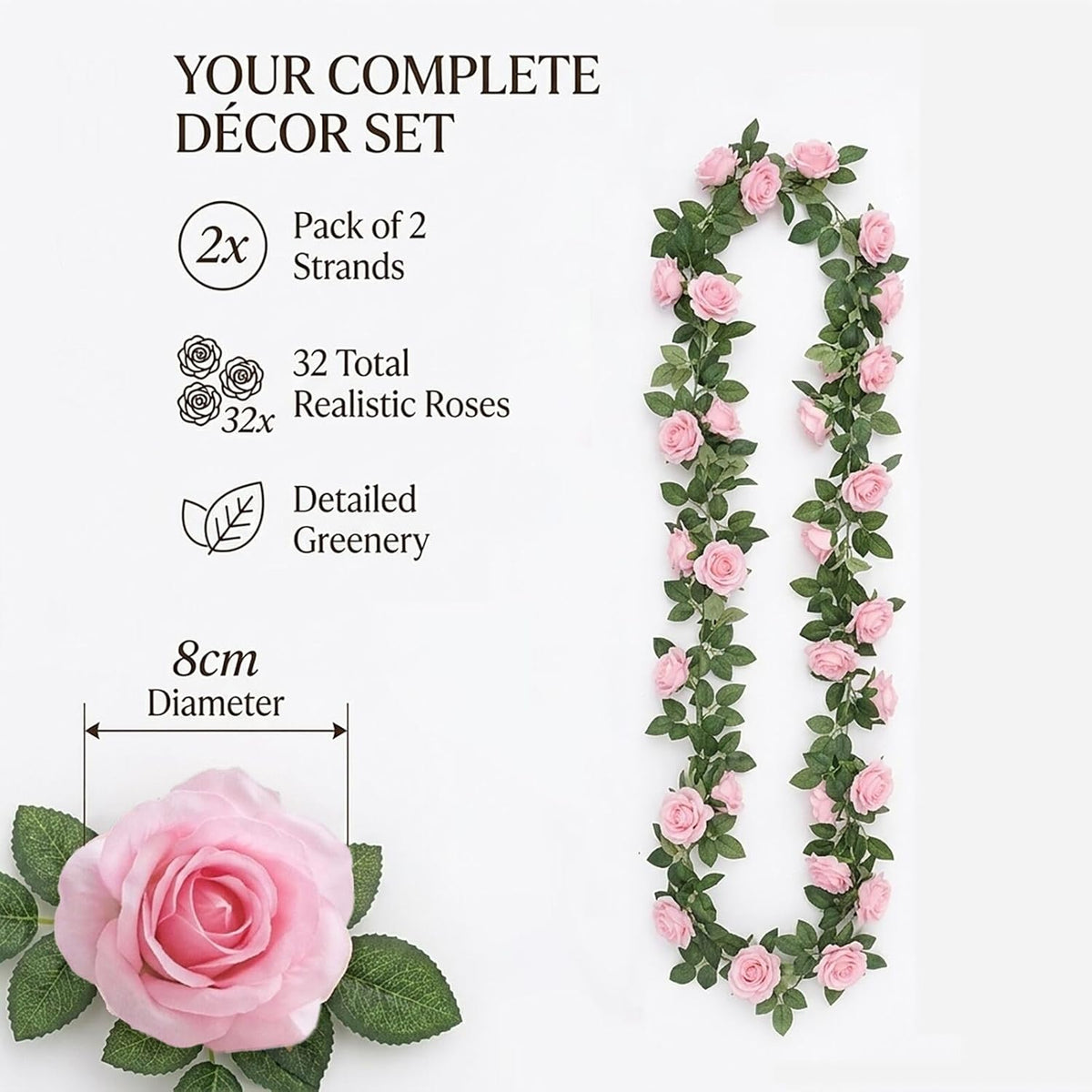 2 Pack 16FT Artificial Silk Rose Garland Vine