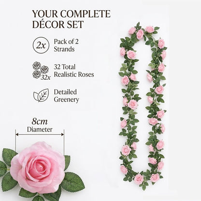 2 Pack 16FT Artificial Silk Rose Garland Vine