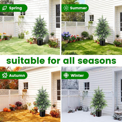 Outdoor Artificial Topiary Cedar Tree Real Touch Faux Pine Evergreen Shrub Plant UV Resistant Greenery Tree with Pot Realistic Cypress Front Porch Decor (5FT-2Pack)