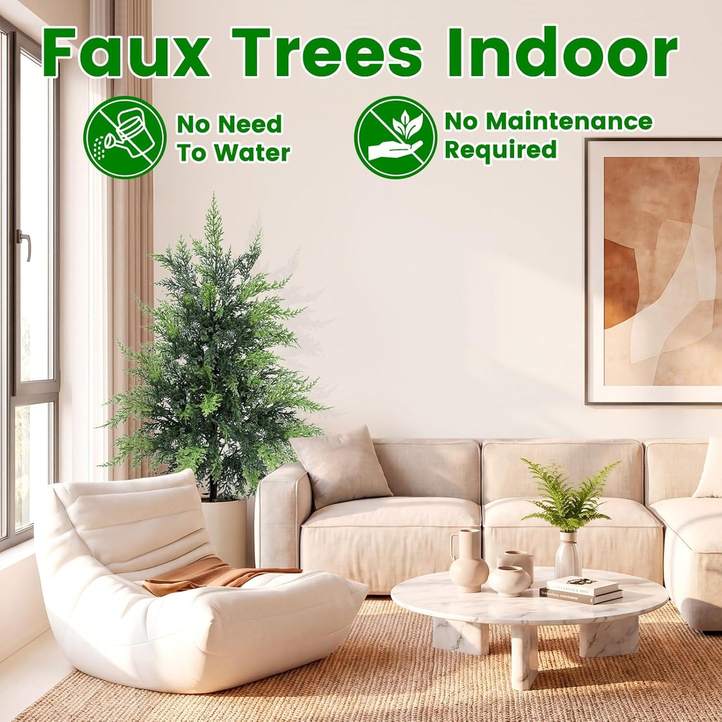 Outdoor Artificial Topiary Cedar Tree Real Touch Faux Pine Evergreen Shrub Plant UV Resistant Greenery Tree with Pot Realistic Cypress Front Porch Decor (5FT-2Pack)