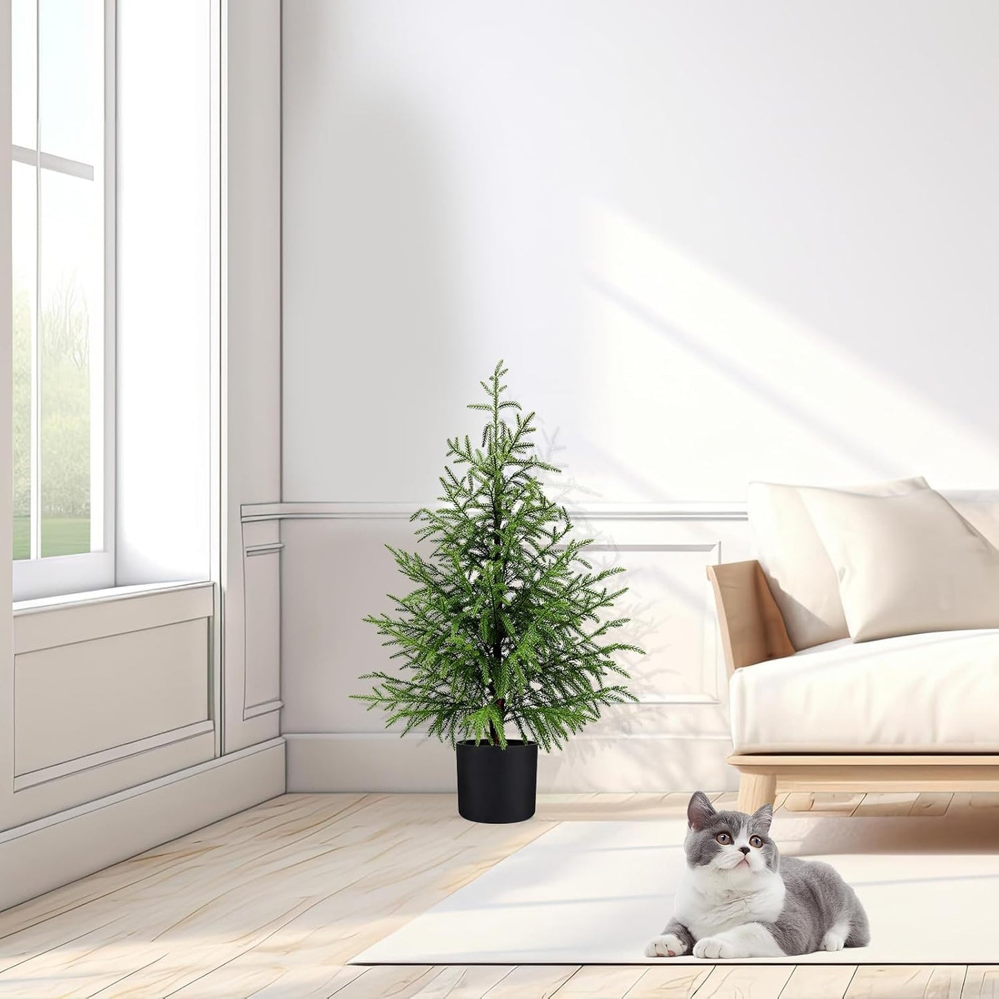 Outdoor Artificial Topiary Cedar Tree Real Touch Faux Pine Evergreen Shrub Plant UV Resistant Greenery Tree with Pot Realistic Cypress Front Porch Decor (5FT-2Pack)