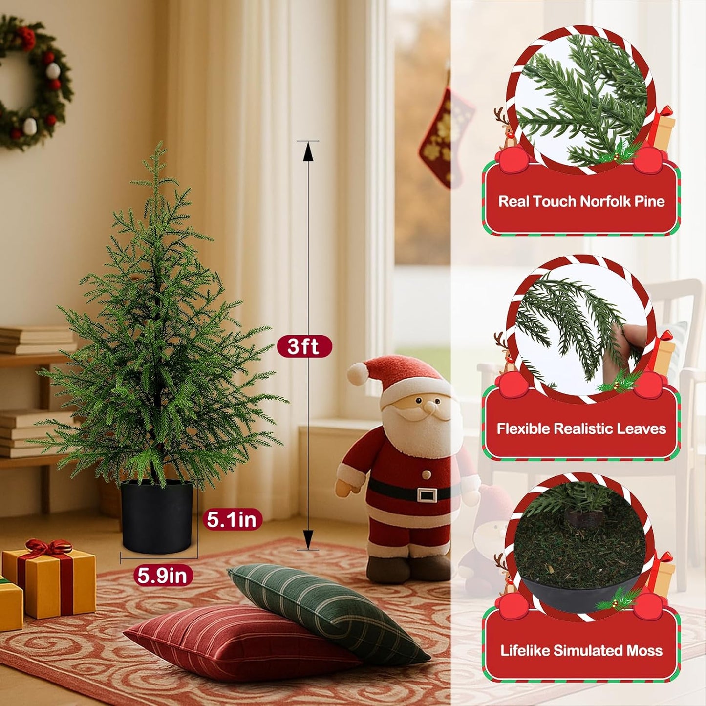 Outdoor Artificial Topiary Cedar Tree Real Touch Faux Pine Evergreen Shrub Plant UV Resistant Greenery Tree with Pot Realistic Cypress Front Porch Decor (5FT-2Pack)