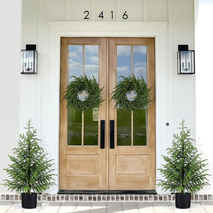 Outdoor Artificial Topiary Cedar Tree Real Touch Faux Pine Evergreen Shrub Plant UV Resistant Greenery Tree with Pot Realistic Cypress Front Porch Decor (5FT-2Pack)