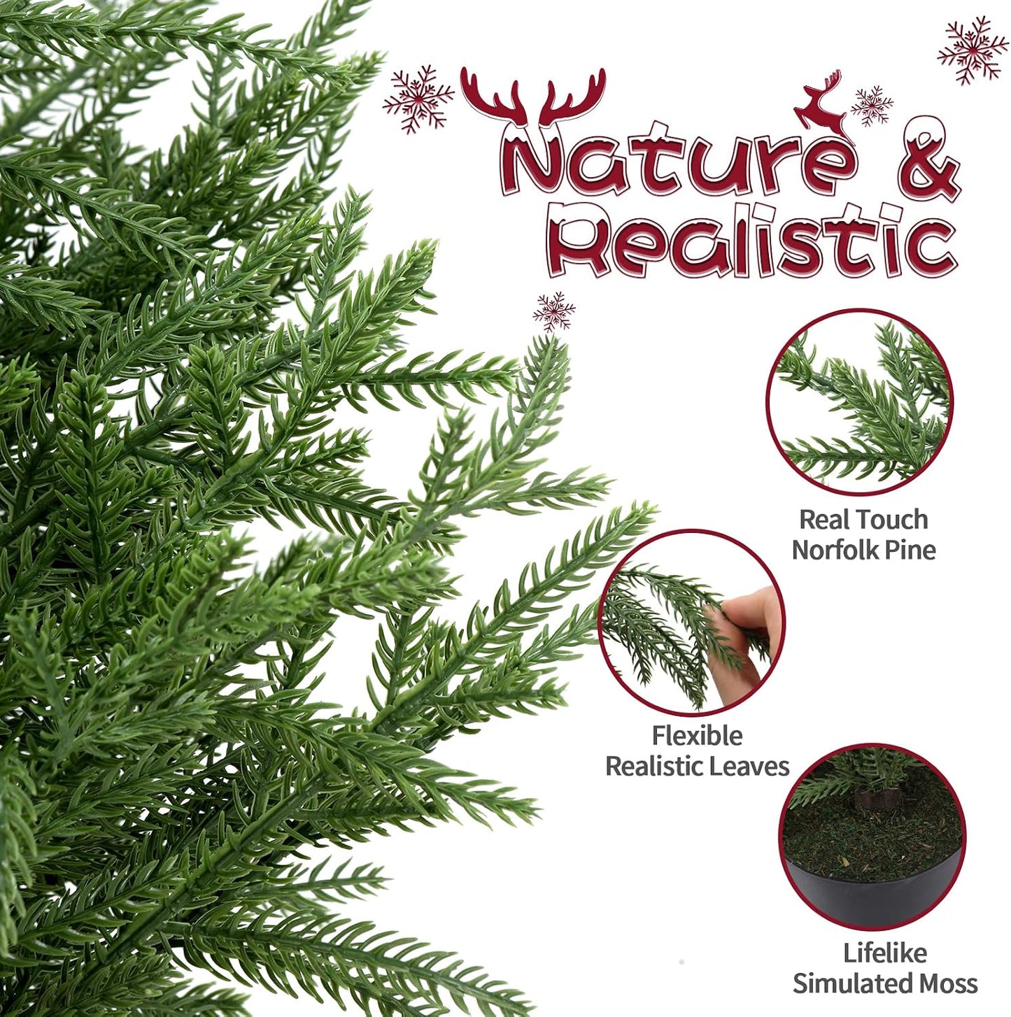 Outdoor Artificial Topiary Cedar Tree Real Touch Faux Pine Evergreen Shrub Plant UV Resistant Greenery Tree with Pot Realistic Cypress Front Porch Decor (5FT-2Pack)