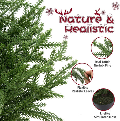 Outdoor Artificial Topiary Cedar Tree Real Touch Faux Pine Evergreen Shrub Plant UV Resistant Greenery Tree with Pot Realistic Cypress Front Porch Decor (5FT-2Pack)