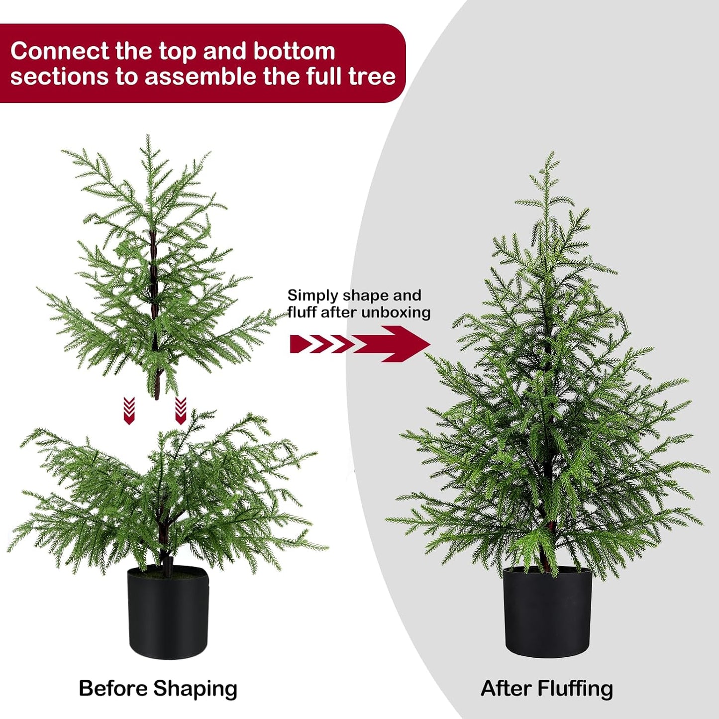 Outdoor Artificial Topiary Cedar Tree Real Touch Faux Pine Evergreen Shrub Plant UV Resistant Greenery Tree with Pot Realistic Cypress Front Porch Decor (5FT-2Pack)