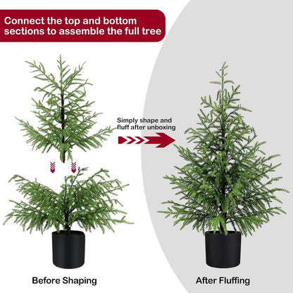 Outdoor Artificial Topiary Cedar Tree Real Touch Faux Pine Evergreen Shrub Plant UV Resistant Greenery Tree with Pot Realistic Cypress Front Porch Decor (5FT-2Pack)