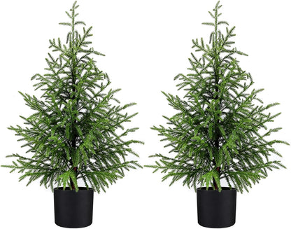Outdoor Artificial Topiary Cedar Tree Real Touch Faux Pine Evergreen Shrub Plant UV Resistant Greenery Tree with Pot Realistic Cypress Front Porch Decor (5FT-2Pack)