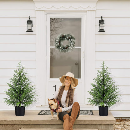 Outdoor Artificial Topiary Cedar Tree Real Touch Faux Pine Evergreen Shrub Plant UV Resistant Greenery Tree with Pot Realistic Cypress Front Porch Decor (5FT-2Pack)