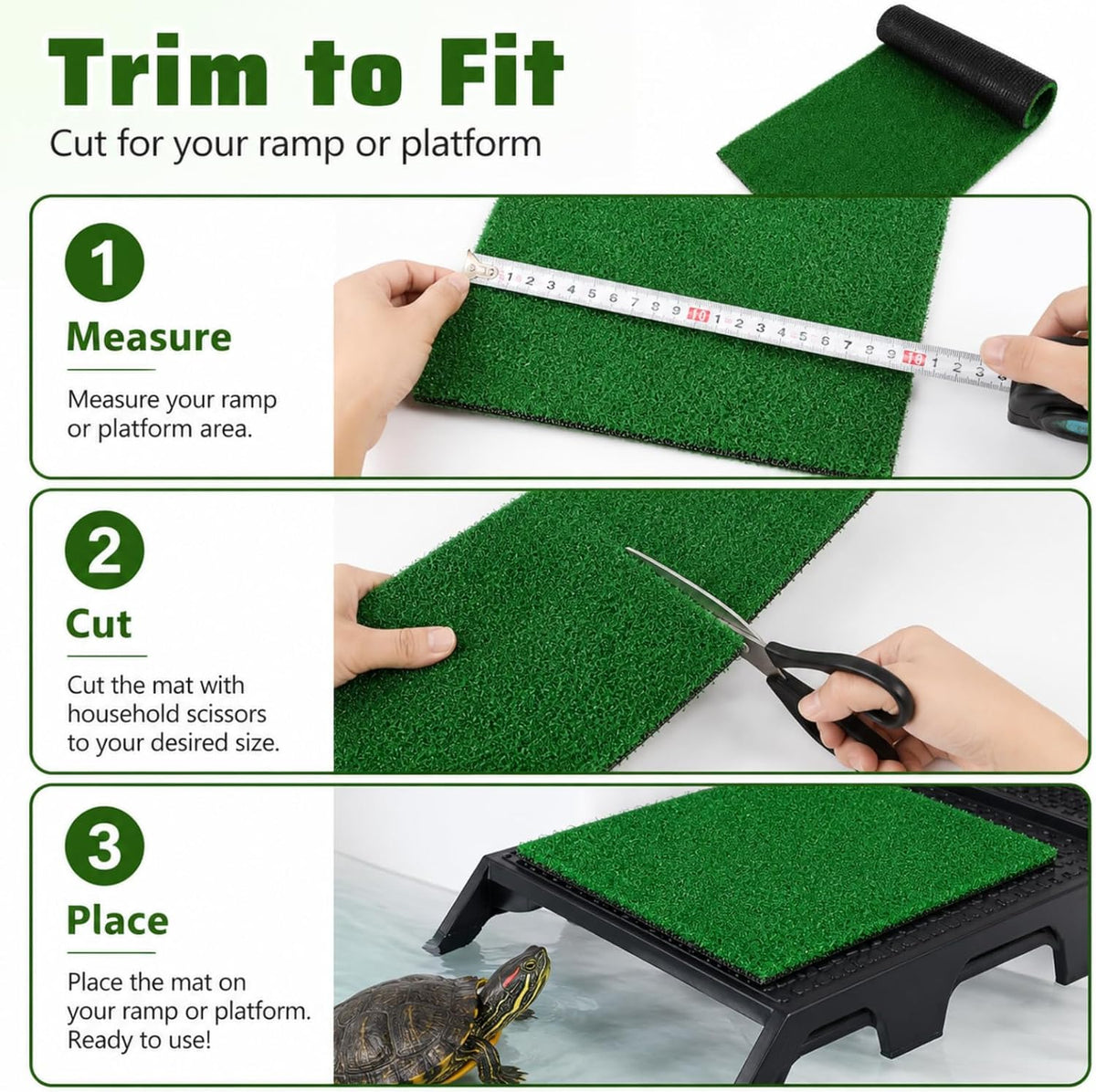 Artificial Grass Turf: Turtle Basking Ramp, Aquatic Grass Lawn, Simulation Reptile Turf for Pet, Fish Tank Reptile Ramp Terrace Turtle Resting Basking Platform