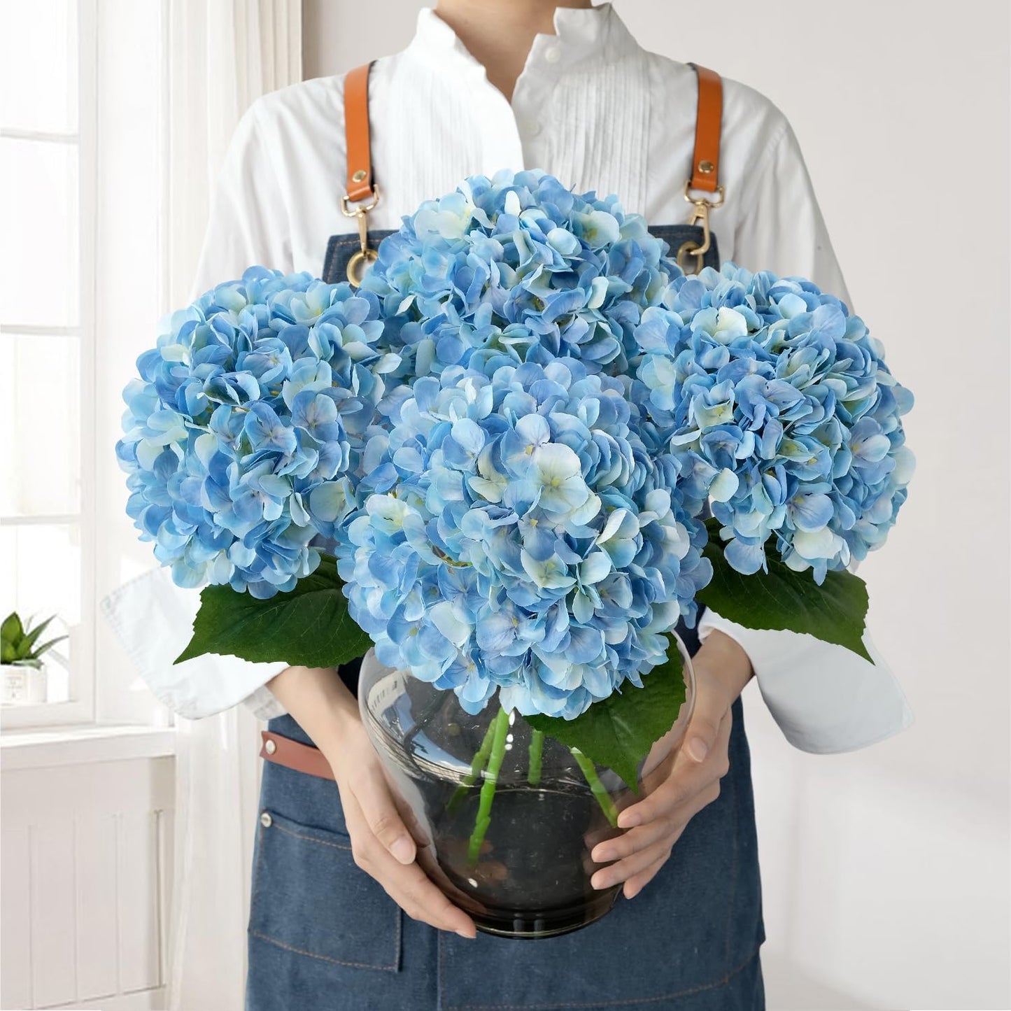 JINWOE Pink Flowers Silk Artificial Hydrangeas, 4Pcs 22" Lifelike Large Silk Flowers with Stems, Artificial Flowers for Wedding Bouquet Table Centerpieces Outdoor Home