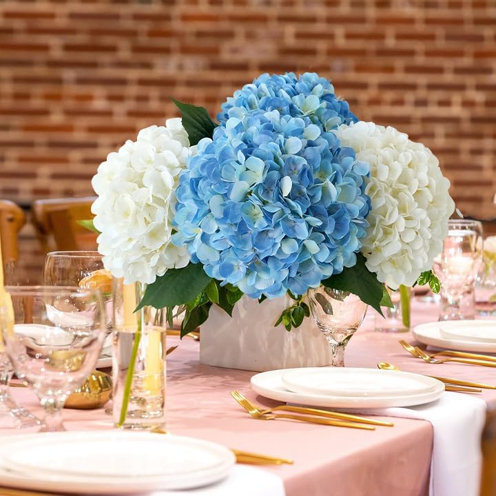 JINWOE Pink Flowers Silk Artificial Hydrangeas, 4Pcs 22" Lifelike Large Silk Flowers with Stems, Artificial Flowers for Wedding Bouquet Table Centerpieces Outdoor Home