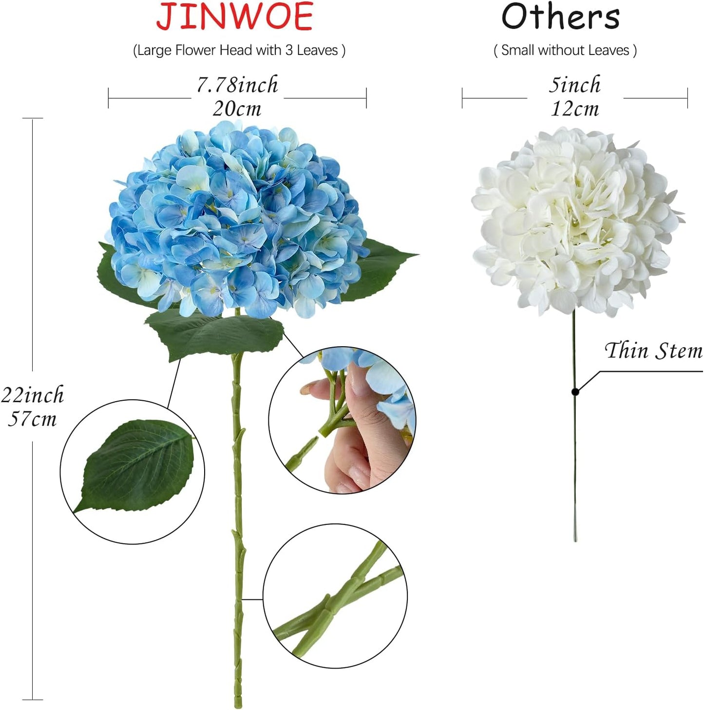 JINWOE Pink Flowers Silk Artificial Hydrangeas, 4Pcs 22" Lifelike Large Silk Flowers with Stems, Artificial Flowers for Wedding Bouquet Table Centerpieces Outdoor Home