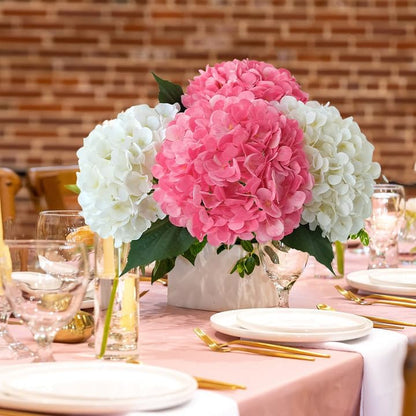 JINWOE Pink Flowers Silk Artificial Hydrangeas, 4Pcs 22" Lifelike Large Silk Flowers with Stems, Artificial Flowers for Wedding Bouquet Table Centerpieces Outdoor Home