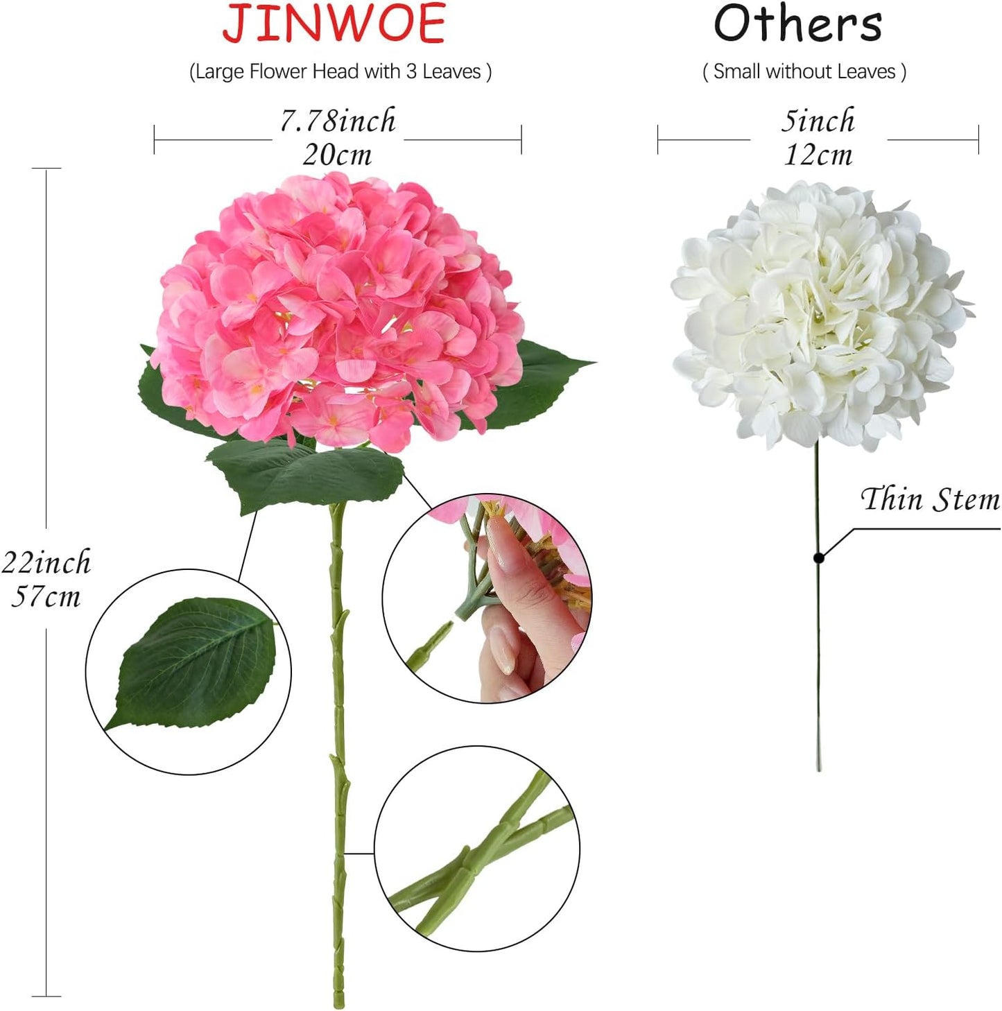 JINWOE Pink Flowers Silk Artificial Hydrangeas, 4Pcs 22" Lifelike Large Silk Flowers with Stems, Artificial Flowers for Wedding Bouquet Table Centerpieces Outdoor Home