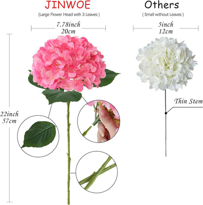 JINWOE Pink Flowers Silk Artificial Hydrangeas, 4Pcs 22" Lifelike Large Silk Flowers with Stems, Artificial Flowers for Wedding Bouquet Table Centerpieces Outdoor Home