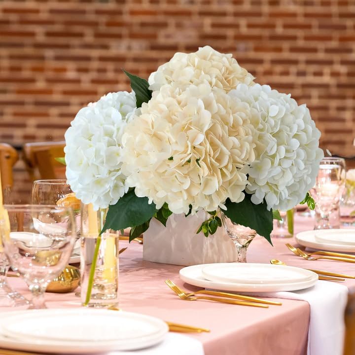 JINWOE Pink Flowers Silk Artificial Hydrangeas, 4Pcs 22" Lifelike Large Silk Flowers with Stems, Artificial Flowers for Wedding Bouquet Table Centerpieces Outdoor Home