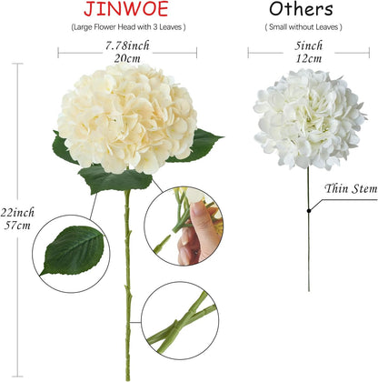 JINWOE Pink Flowers Silk Artificial Hydrangeas, 4Pcs 22" Lifelike Large Silk Flowers with Stems, Artificial Flowers for Wedding Bouquet Table Centerpieces Outdoor Home
