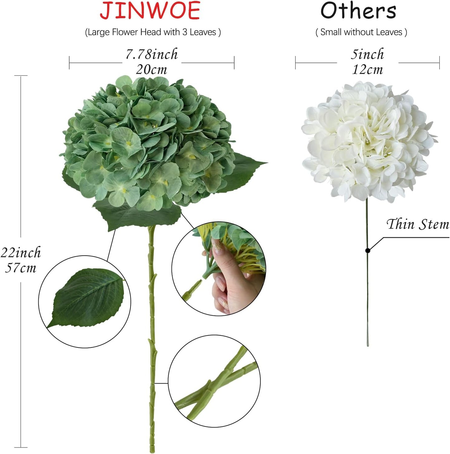 JINWOE Pink Flowers Silk Artificial Hydrangeas, 4Pcs 22" Lifelike Large Silk Flowers with Stems, Artificial Flowers for Wedding Bouquet Table Centerpieces Outdoor Home