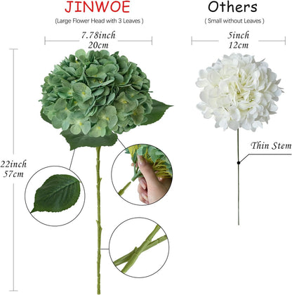JINWOE Pink Flowers Silk Artificial Hydrangeas, 4Pcs 22" Lifelike Large Silk Flowers with Stems, Artificial Flowers for Wedding Bouquet Table Centerpieces Outdoor Home