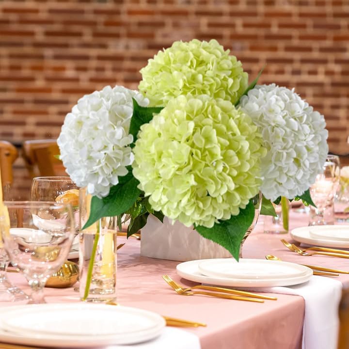 JINWOE Pink Flowers Silk Artificial Hydrangeas, 4Pcs 22" Lifelike Large Silk Flowers with Stems, Artificial Flowers for Wedding Bouquet Table Centerpieces Outdoor Home