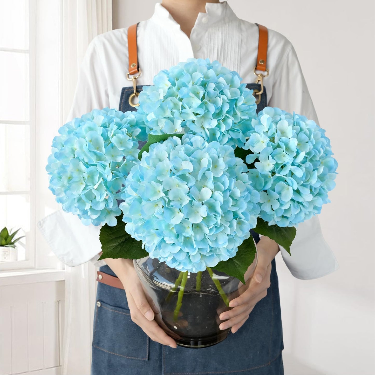 JINWOE Pink Flowers Silk Artificial Hydrangeas, 4Pcs 22" Lifelike Large Silk Flowers with Stems, Artificial Flowers for Wedding Bouquet Table Centerpieces Outdoor Home