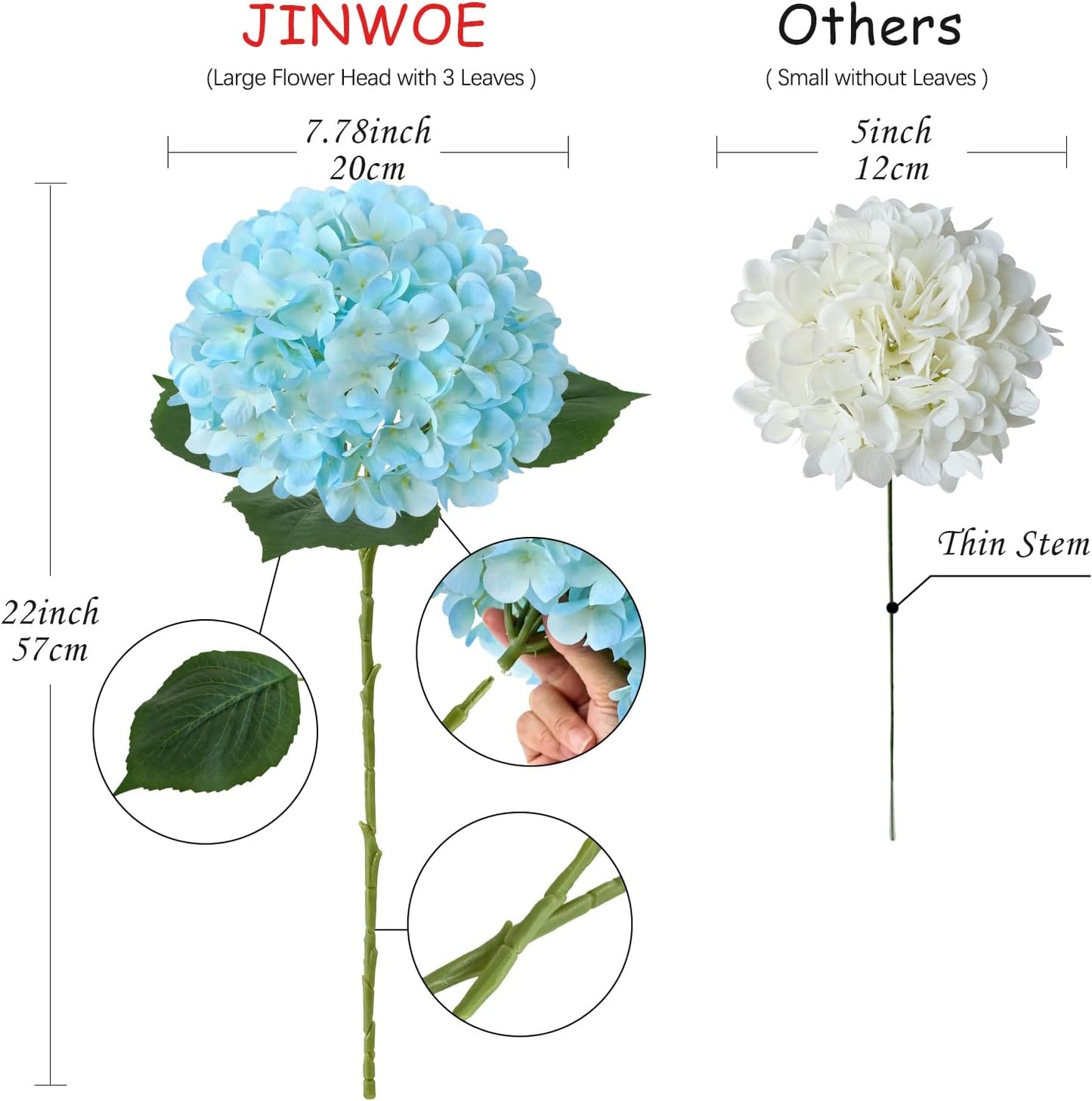 JINWOE Pink Flowers Silk Artificial Hydrangeas, 4Pcs 22" Lifelike Large Silk Flowers with Stems, Artificial Flowers for Wedding Bouquet Table Centerpieces Outdoor Home