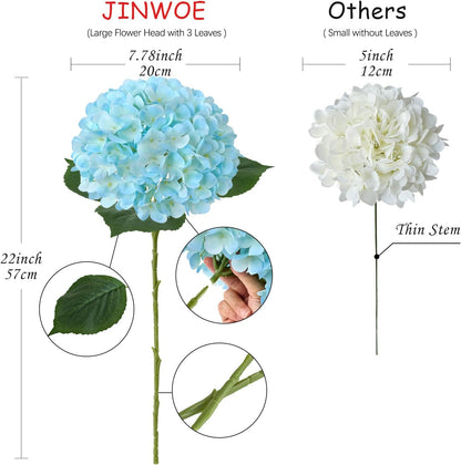 JINWOE Pink Flowers Silk Artificial Hydrangeas, 4Pcs 22" Lifelike Large Silk Flowers with Stems, Artificial Flowers for Wedding Bouquet Table Centerpieces Outdoor Home