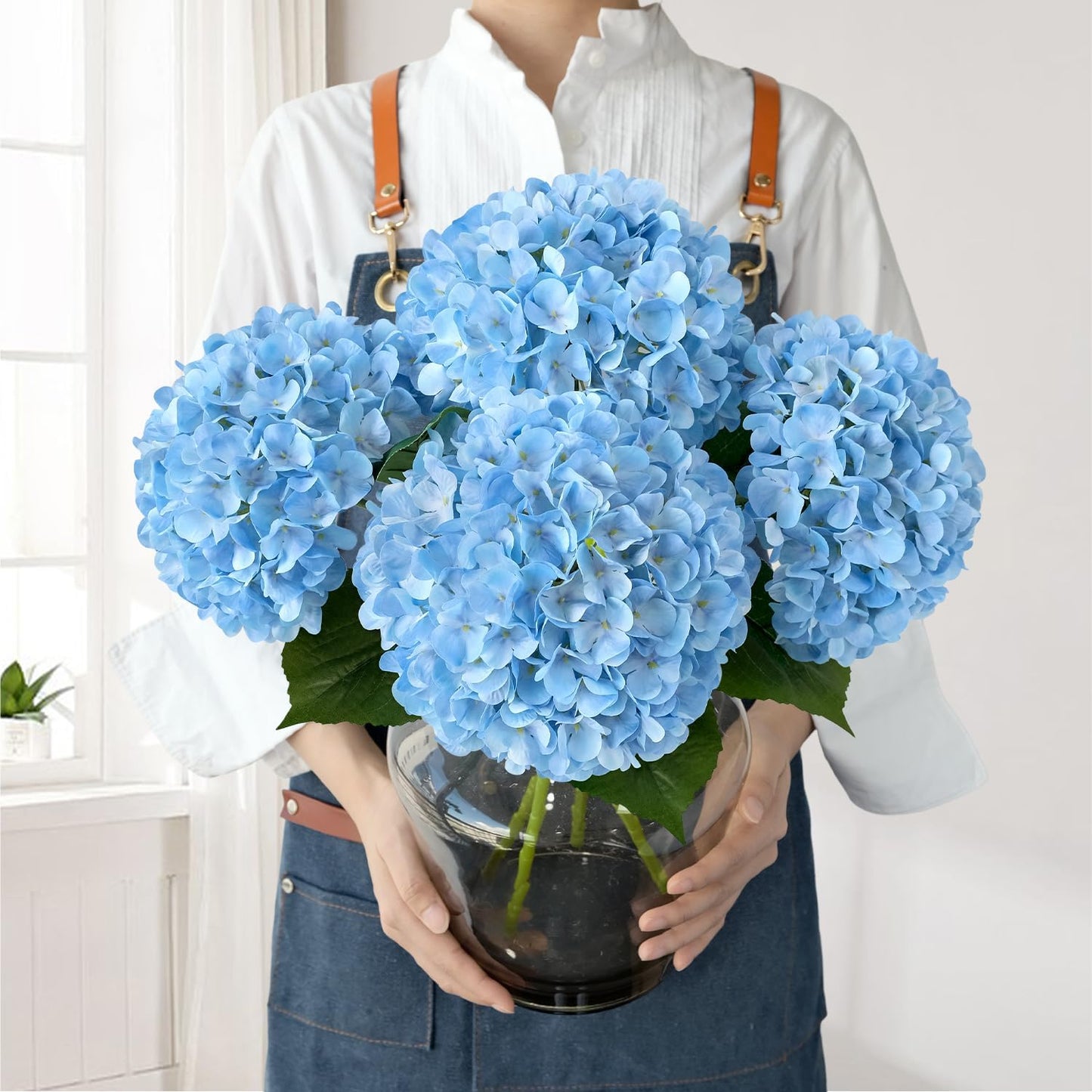 JINWOE Pink Flowers Silk Artificial Hydrangeas, 4Pcs 22" Lifelike Large Silk Flowers with Stems, Artificial Flowers for Wedding Bouquet Table Centerpieces Outdoor Home