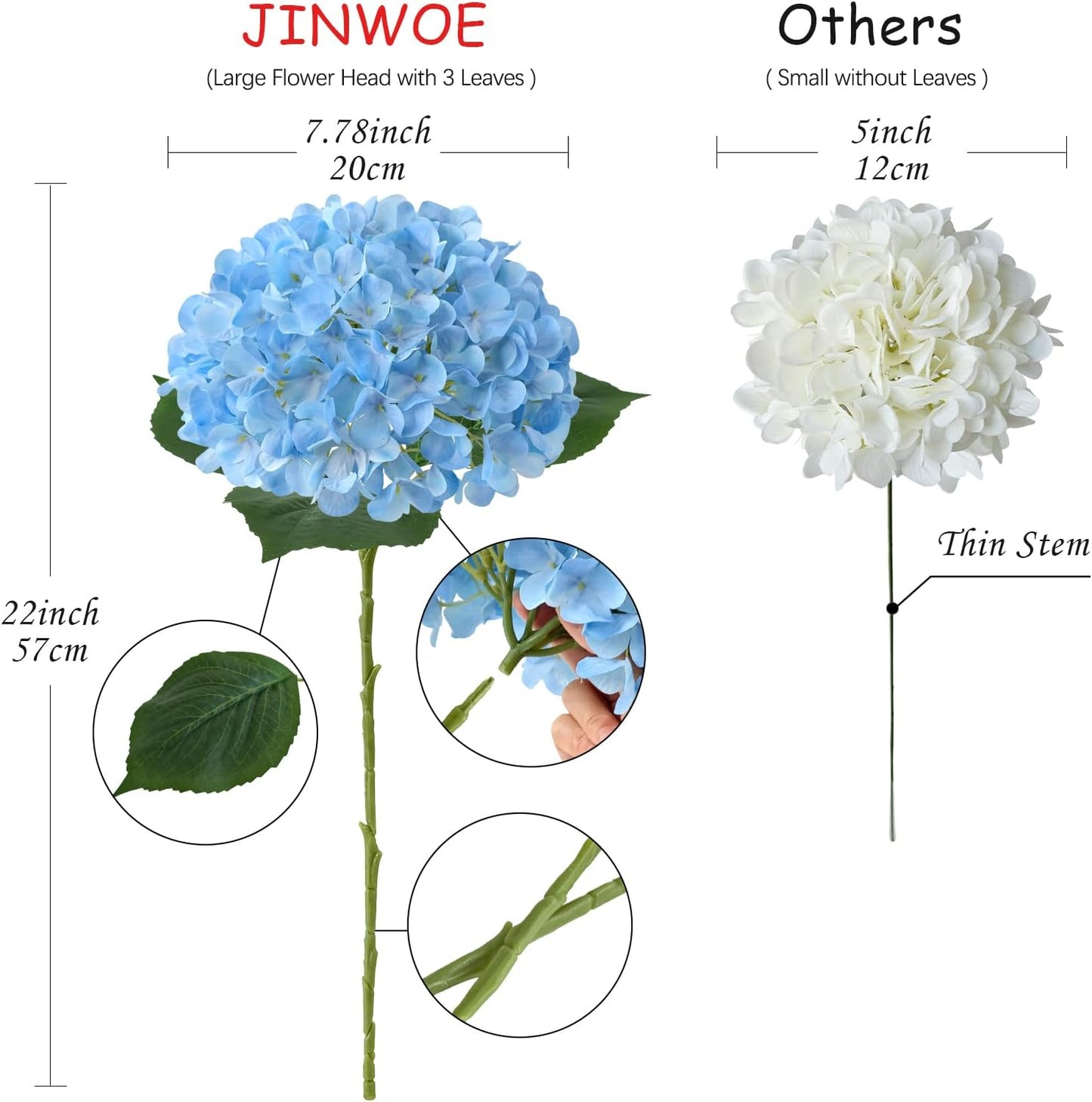 JINWOE Pink Flowers Silk Artificial Hydrangeas, 4Pcs 22" Lifelike Large Silk Flowers with Stems, Artificial Flowers for Wedding Bouquet Table Centerpieces Outdoor Home