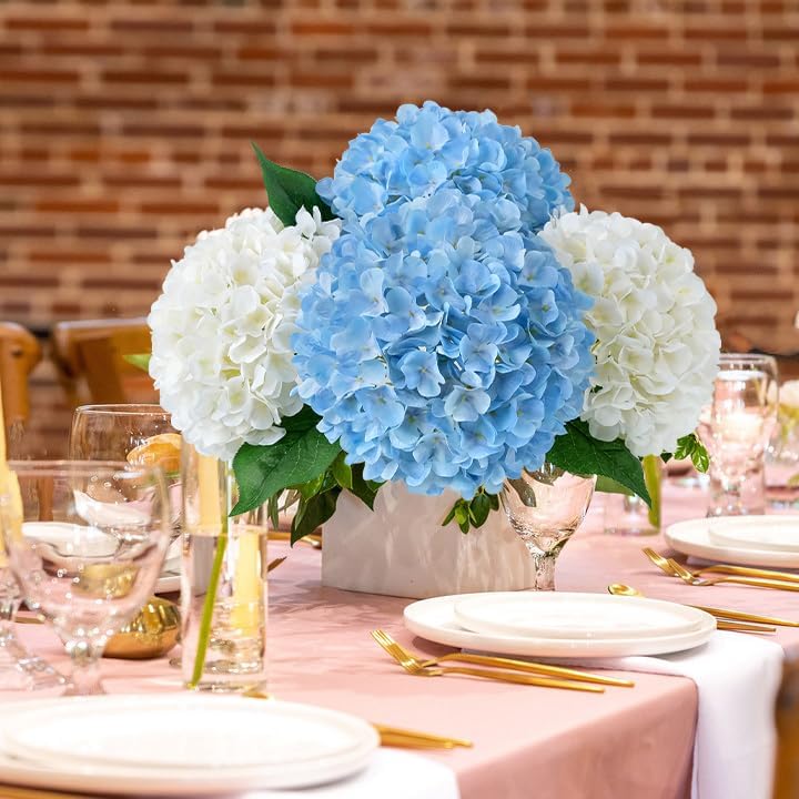 JINWOE Pink Flowers Silk Artificial Hydrangeas, 4Pcs 22" Lifelike Large Silk Flowers with Stems, Artificial Flowers for Wedding Bouquet Table Centerpieces Outdoor Home