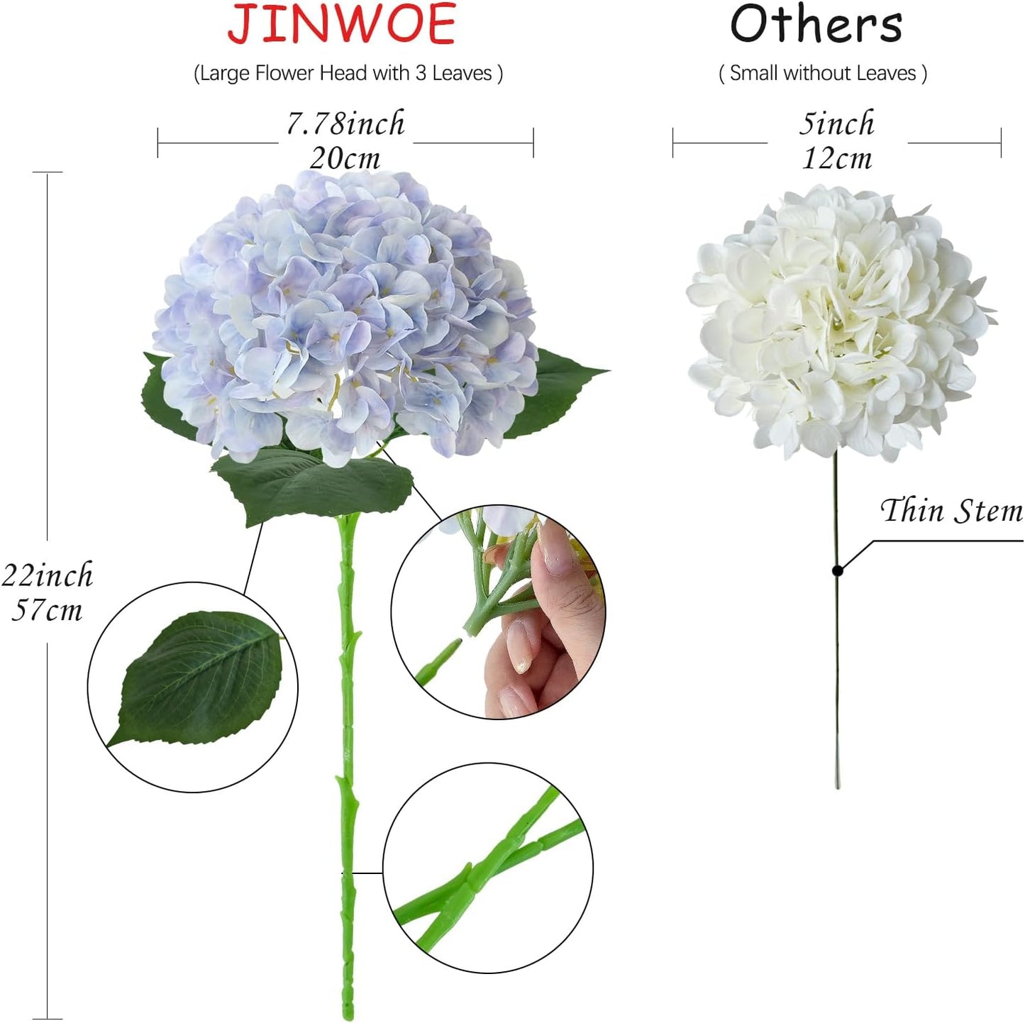 JINWOE Pink Flowers Silk Artificial Hydrangeas, 4Pcs 22" Lifelike Large Silk Flowers with Stems, Artificial Flowers for Wedding Bouquet Table Centerpieces Outdoor Home