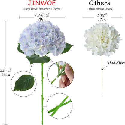 JINWOE Pink Flowers Silk Artificial Hydrangeas, 4Pcs 22" Lifelike Large Silk Flowers with Stems, Artificial Flowers for Wedding Bouquet Table Centerpieces Outdoor Home