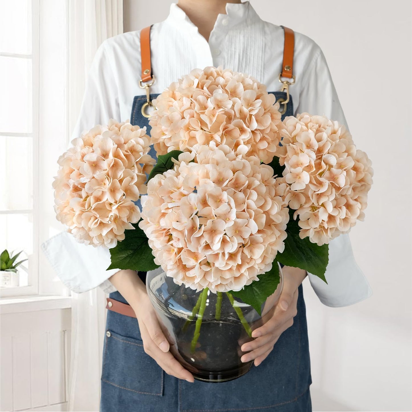 JINWOE Pink Flowers Silk Artificial Hydrangeas, 4Pcs 22" Lifelike Large Silk Flowers with Stems, Artificial Flowers for Wedding Bouquet Table Centerpieces Outdoor Home