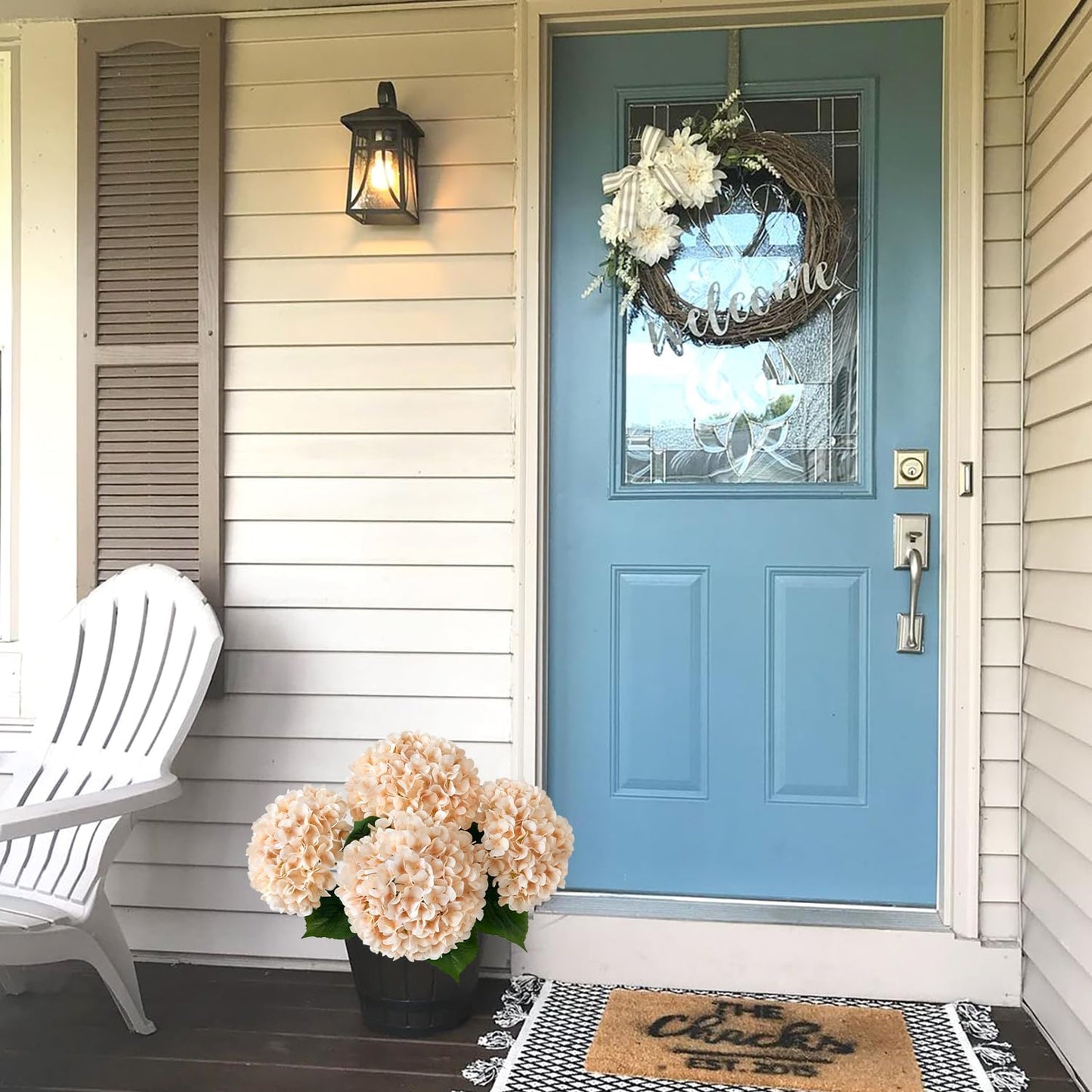 JINWOE Pink Flowers Silk Artificial Hydrangeas, 4Pcs 22" Lifelike Large Silk Flowers with Stems, Artificial Flowers for Wedding Bouquet Table Centerpieces Outdoor Home